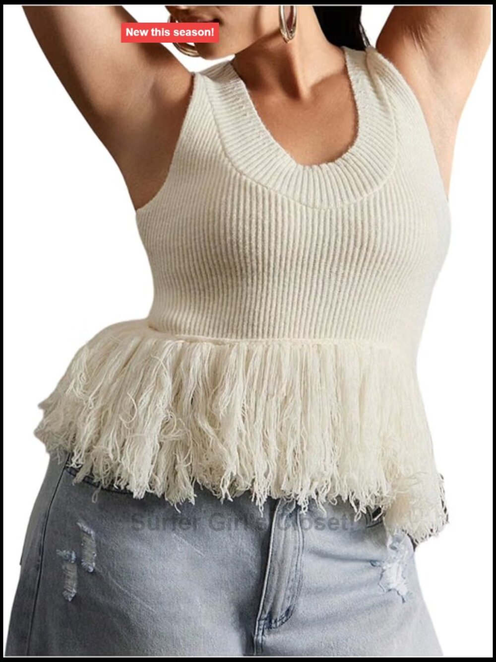 Plus Size Fringe Peplum Tank Top Sleeveless Knit Blouse